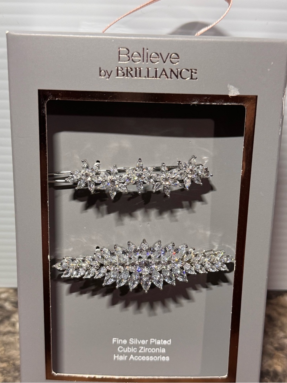 Believe by Brilliance Fine Silver Plate Cubic Zirconia Hair Clips New